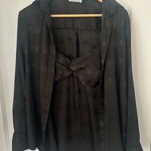 Rumours Black Satin Button Down Blouse with Matching Bra top - Size Small